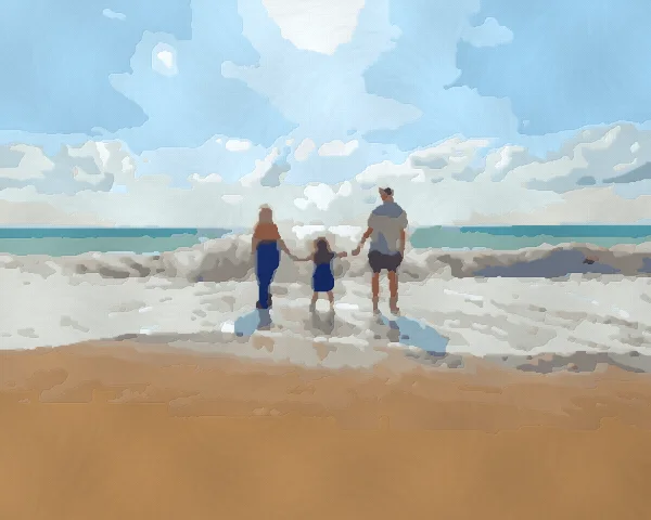 Aperçu peint : Une famille au bord de la mer